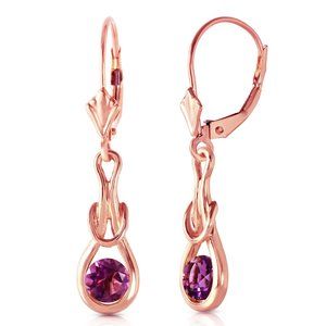 14K. GOLD LEVER BACK EARRINGS WITH NATURAL AMETHYST (Rose Gold)